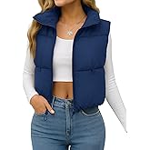 YUCOLEN Women's Crop Puffer Vest Lightweight Warm Outerwear with Fashion Stand Collar Zip Up Padded Cropped Jacket Coat