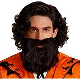 Detean Wizard Beard and Wig Sets Black Short Old Man Curly Wig Costume Accessories Zeus Cosplay Suit Grey for Men Women Carnival Christmas Party
