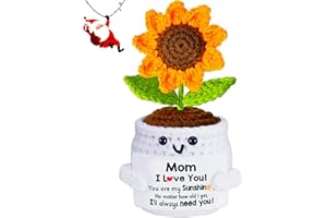 QUNLAND Christmas Birthday Gifts for Mom from Daughter Son, Handmade Crochet Mini Sunflower Mom Gifts for Birthday, I Love You Stocking Stuffers for Moms Step Mama Mothers in Law, Xmas Gift Small Cute Decor