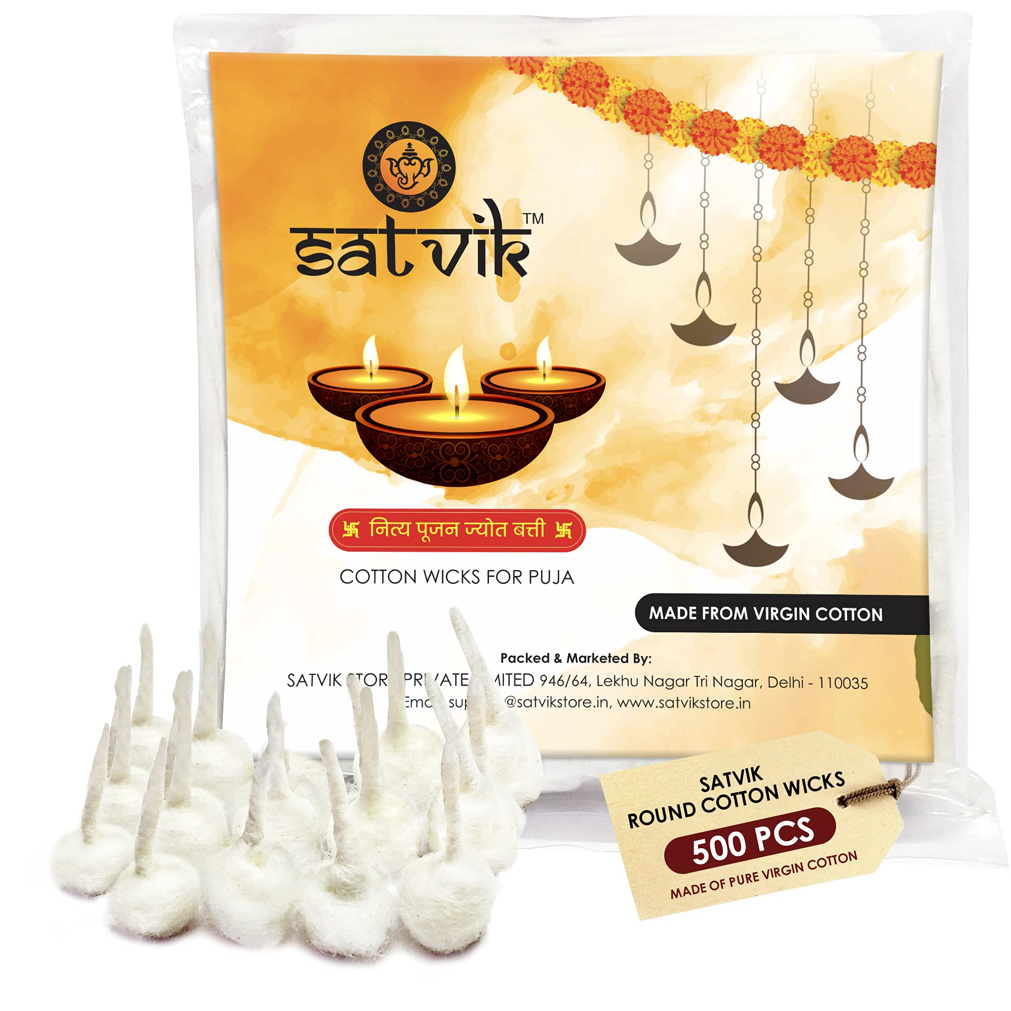 Craftsman Handmade Round Cotton Wicks Jyote Batti For Diwali Deepawali Puja Diya. Religious Akhand Oil Lamp. Hindu Mandir Pooja (500 PC)