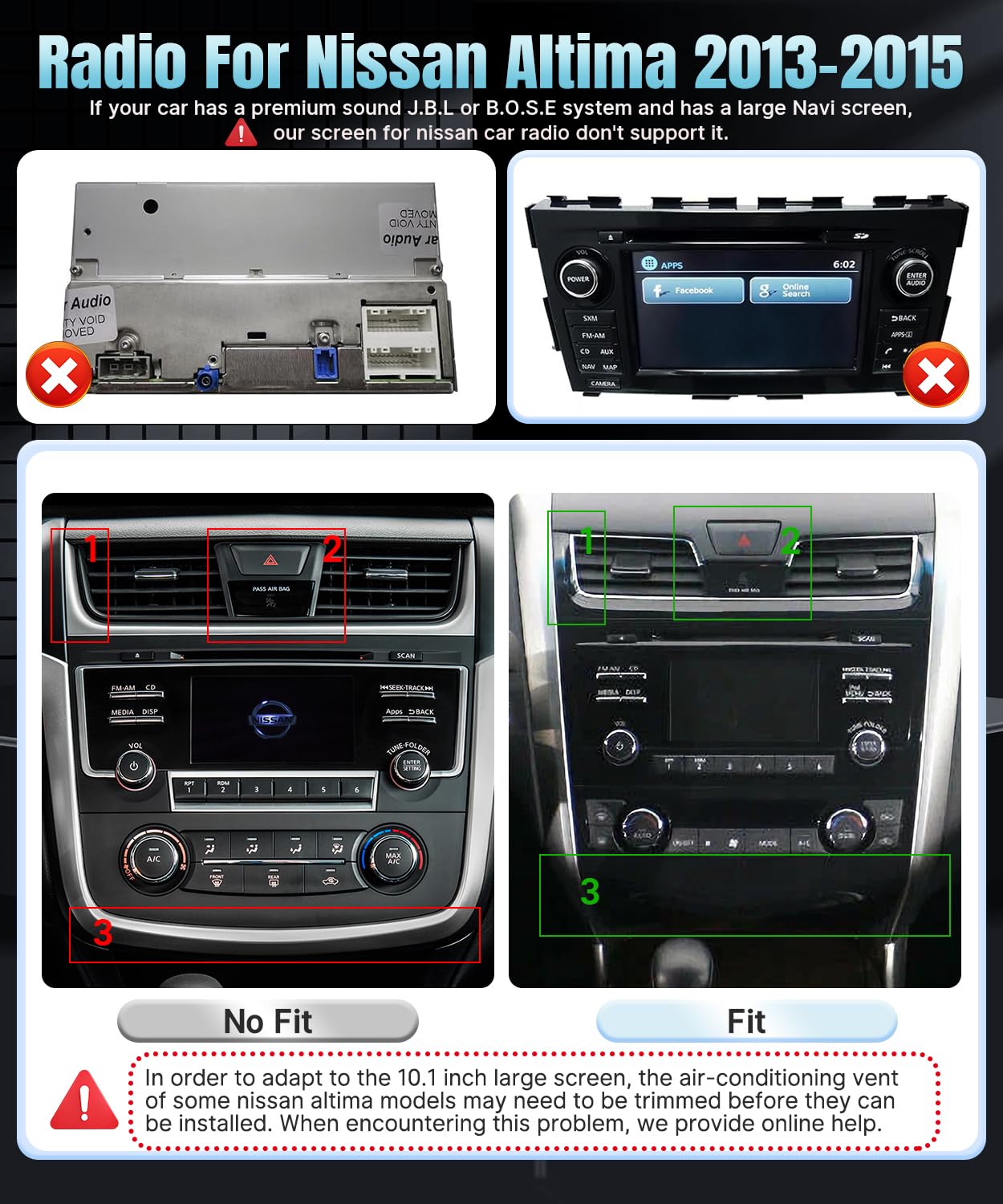 Naifay Android Car Radio for 2013 2014 2015 Nissan Altima with Wireless CarPlay Android Auto, 2+32G 10.1 inch IPS Touch Screen Car Stereo for Nissan with Bluetooth/FM/GPS/WiFi/SWC/Split Screen/Camera