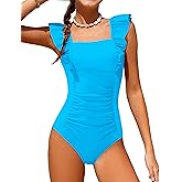 NECIOUS Girls Swimsuit Ruffle Adjustable Straps One Piece Bathing Suit Solid Color Ruched Girls' Swimwear 9-16Y