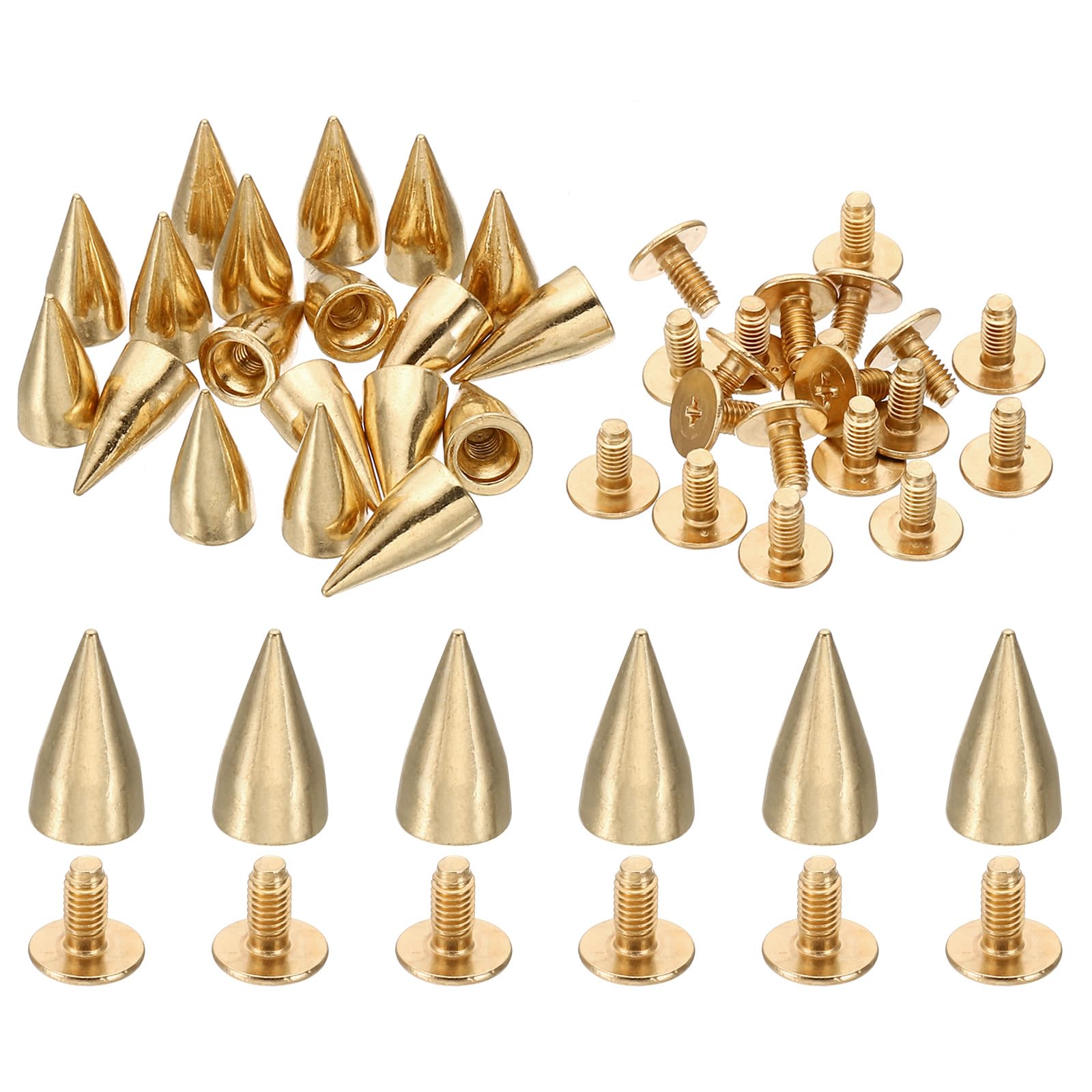 PATIKIL 14mm Studs for Clothing, 20 Sets Studs and Spikes Leather Rivets Cone Spikes Metal Screw Studs for Clothing Leather Crafts Fabric Shoes Punk Bag Leathercraft, 7x14mm, Gold Tone