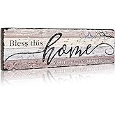 Home Sign Wall Decorations for Living Room Bless - This Home with Love and Laughter - Family Wall Decor Signs for Kitchen Bedroom Dining Room 16x5 Inches