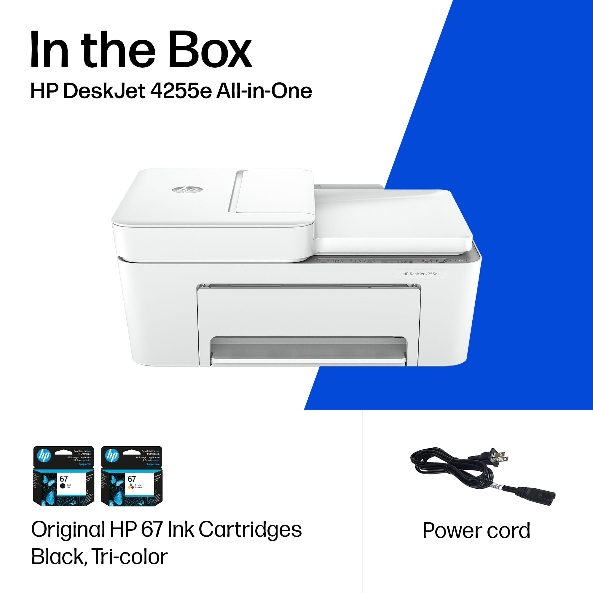 HP DeskJet 4255e Wireless All-in-One Color Inkjet Printer, Scanner, Copier, Best-for-Home, 3 Month Instant Ink Trial Included, AI-Enabled (588S6A)
