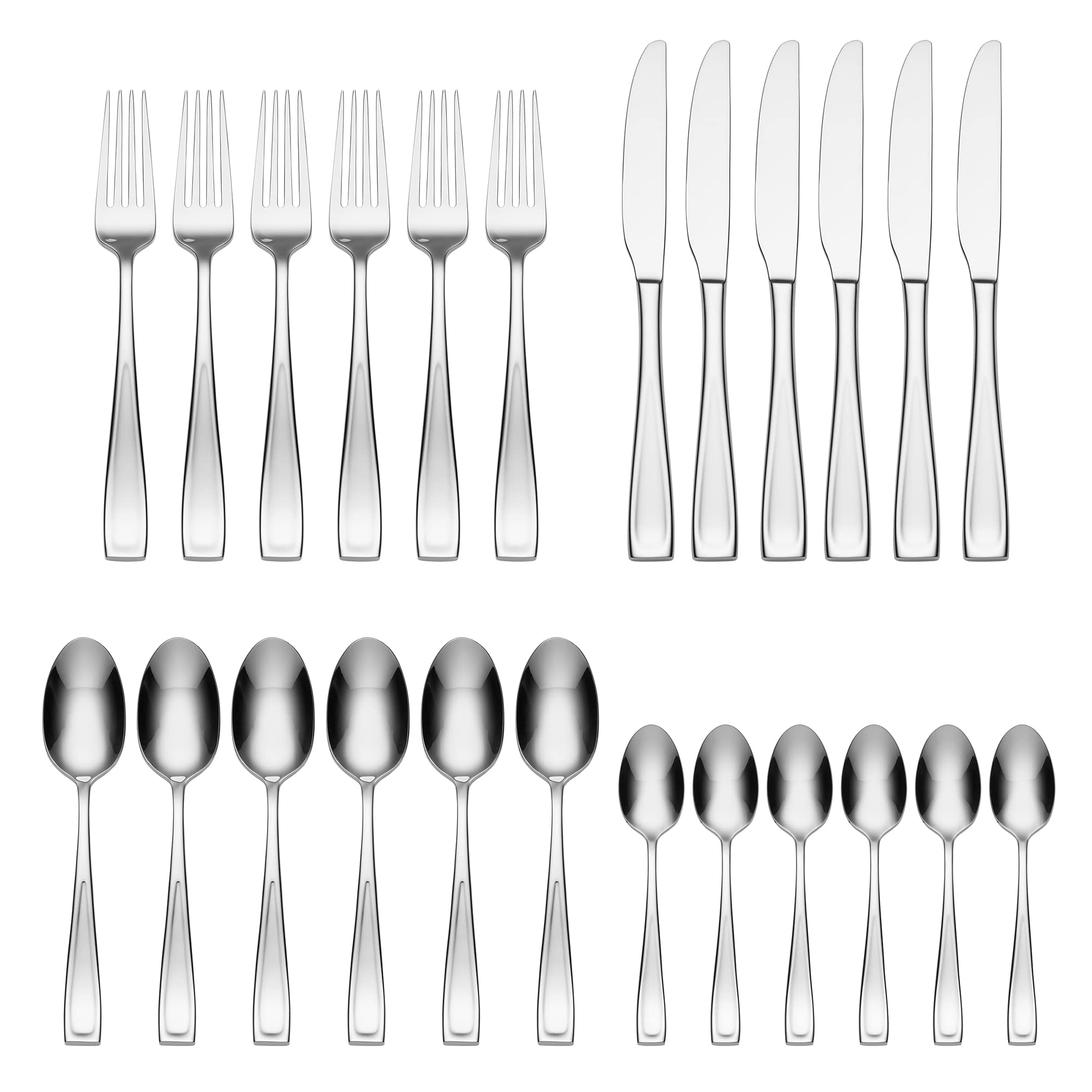 Oneida Moda 24 Piece Cutlery Set - Stainless Steel Cutlery Set for 6, Heavy Weight & Mirror Finish, Rust Resistant & Dishwasher Safe Flatware, Silver
