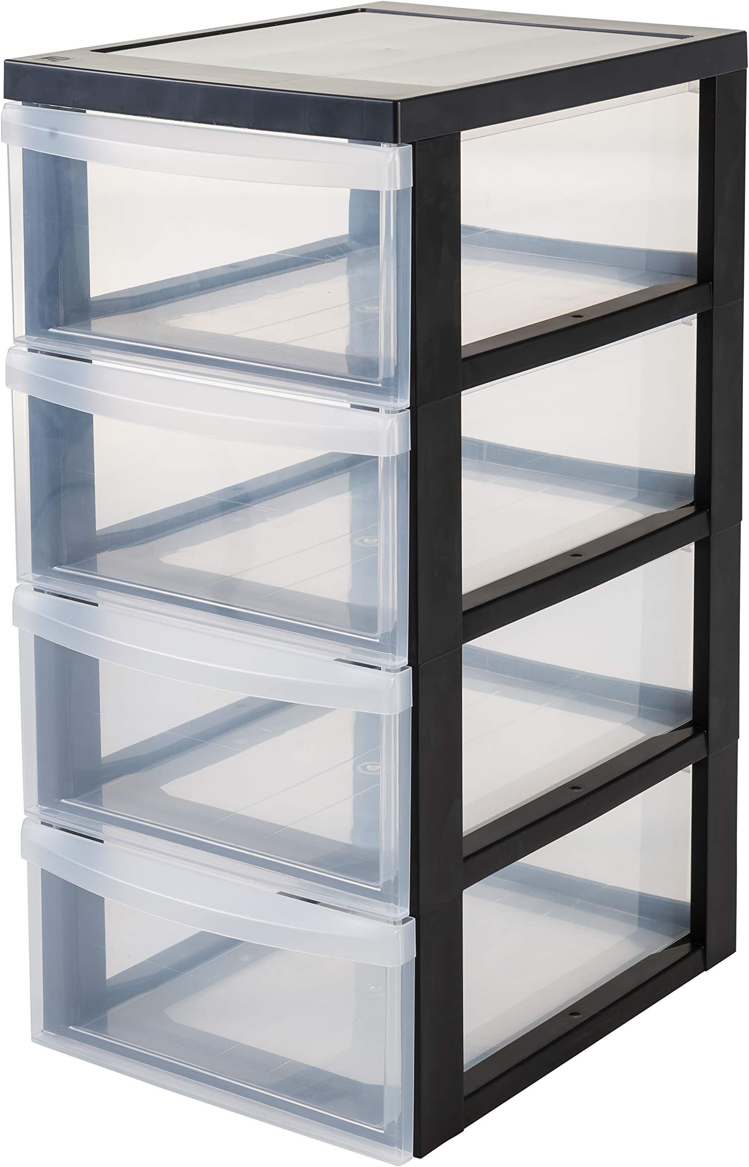 Iris Ohyama, Plastic Drawers Storage Unit, Plastic Storage Drawers, A4 Format & 4 Wheels, H61.5cm/4 Drawers, BPA Free, Black, W40 x D29 x H61.5cm, DC-004