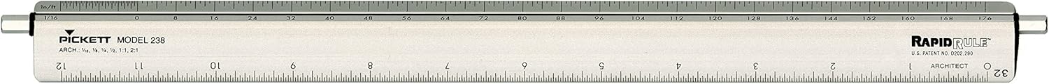 Pickett Professional Engineer Adjustable Triangular Scale, 12" Long, Aluminum, 1 Each : Office Products