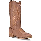 IUV Cowboy Boots For Women Western Boots Cowgirl Boots Pull On Pointy Toe Mid Calf Boots