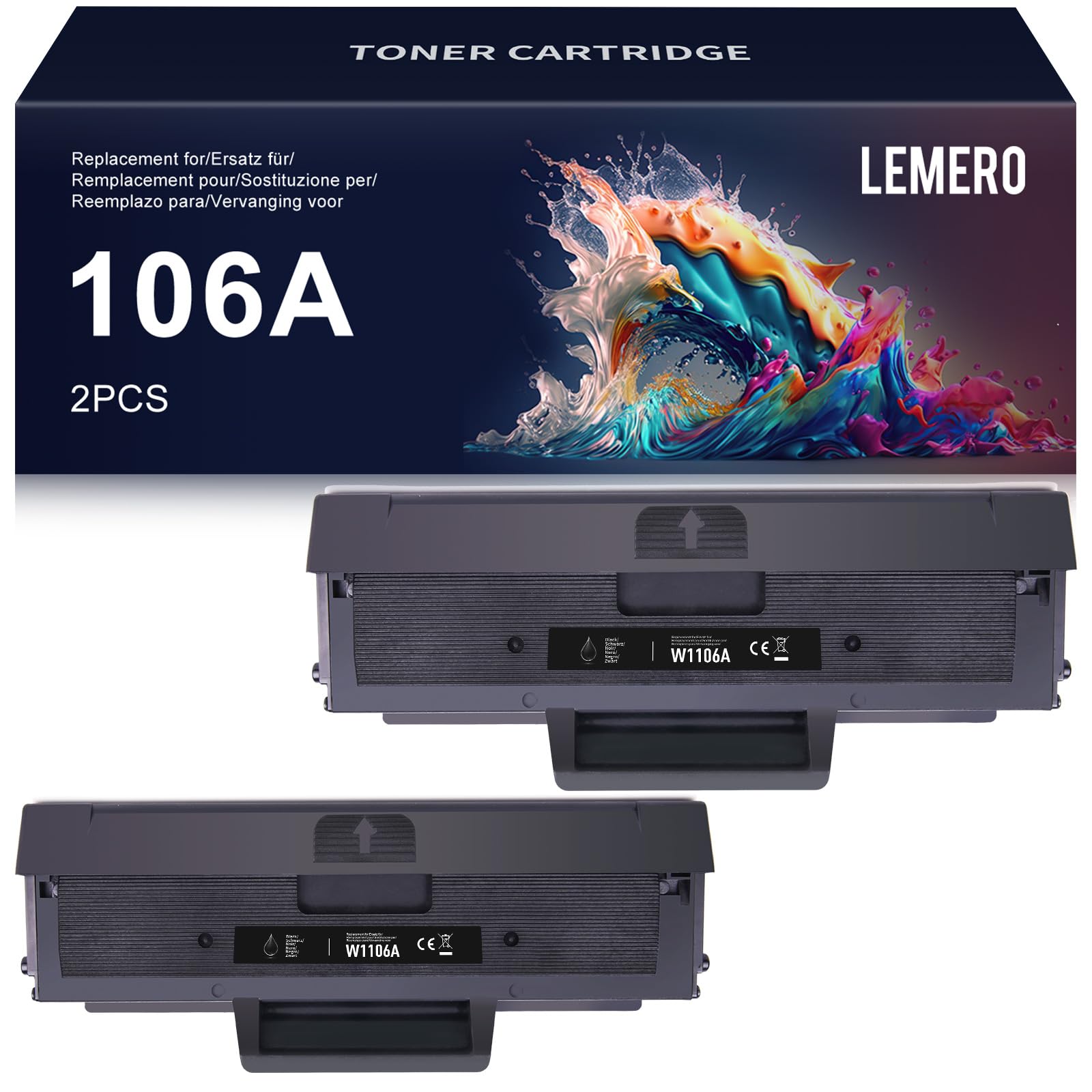 Lemero Replacement for HP 106A W1106A Toner Cartridge [With Chip] for HP Laser MFP 135a 135w 135r 137fnw HP Laser 107a 107w 107r Printer,2xBlack