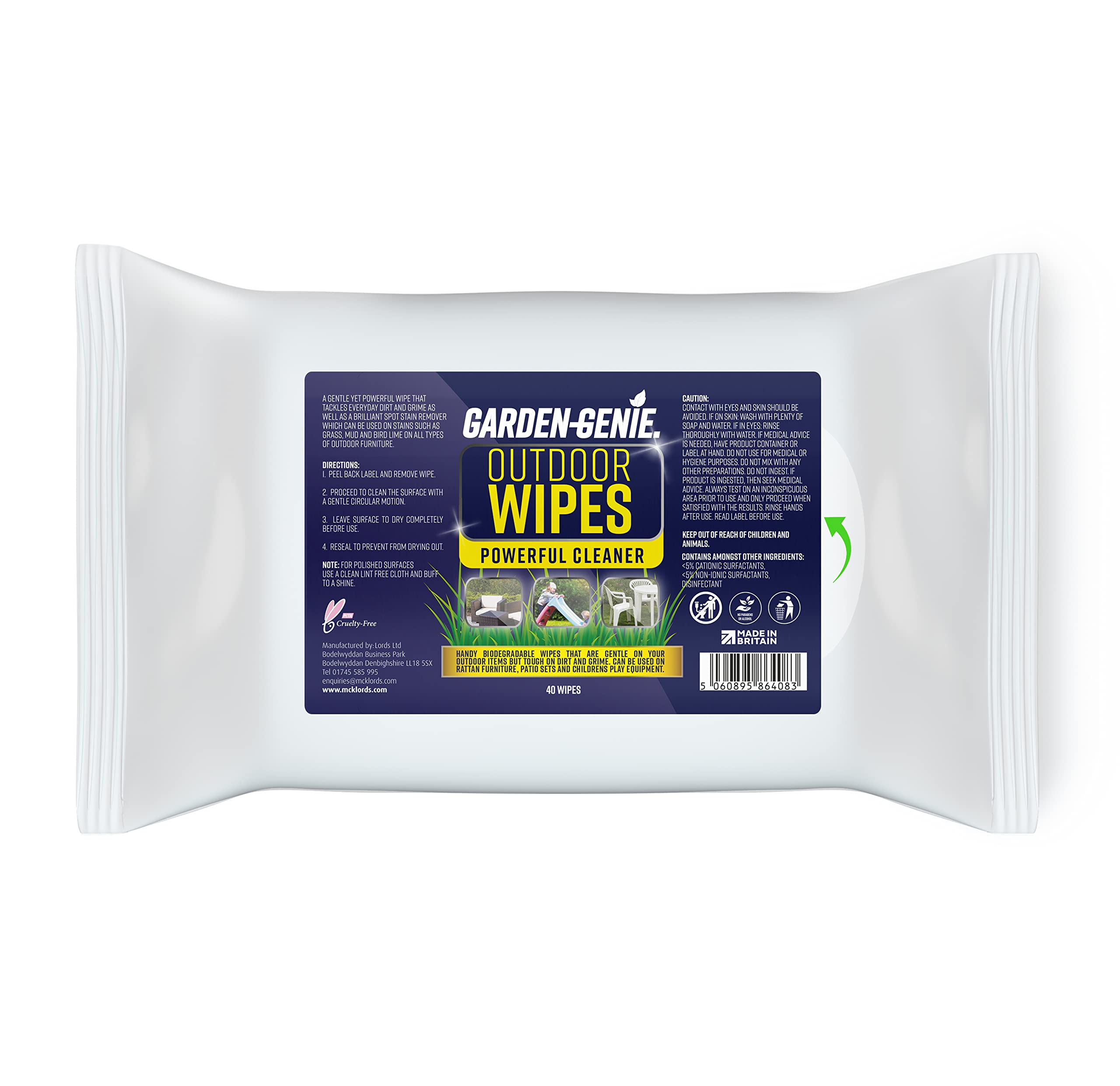 Garden Genie - Outdoor Wipes | Perfect for Cleaning Rattan, Patio Furniture Sets, UPVC & Play Equipment | 40 Pack