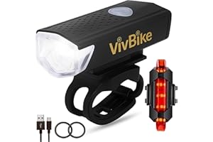 VivBike Rechargeable Bicycle Lights Set for Daily Use, LED Front Light and Rear Light, USB Mini Rechargeable, IPX4 Waterproof, Easy Mount | A HerTime2 Brand