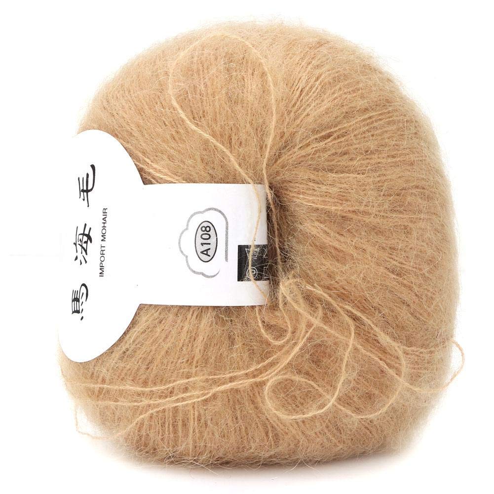 Soft Mohair Cashmere Wool Knitting Yarn Lightweight Hand Knitwear Yarn DIY Shawl Scarf Crochet Thread with A Crochet (Khaki) — image 1
