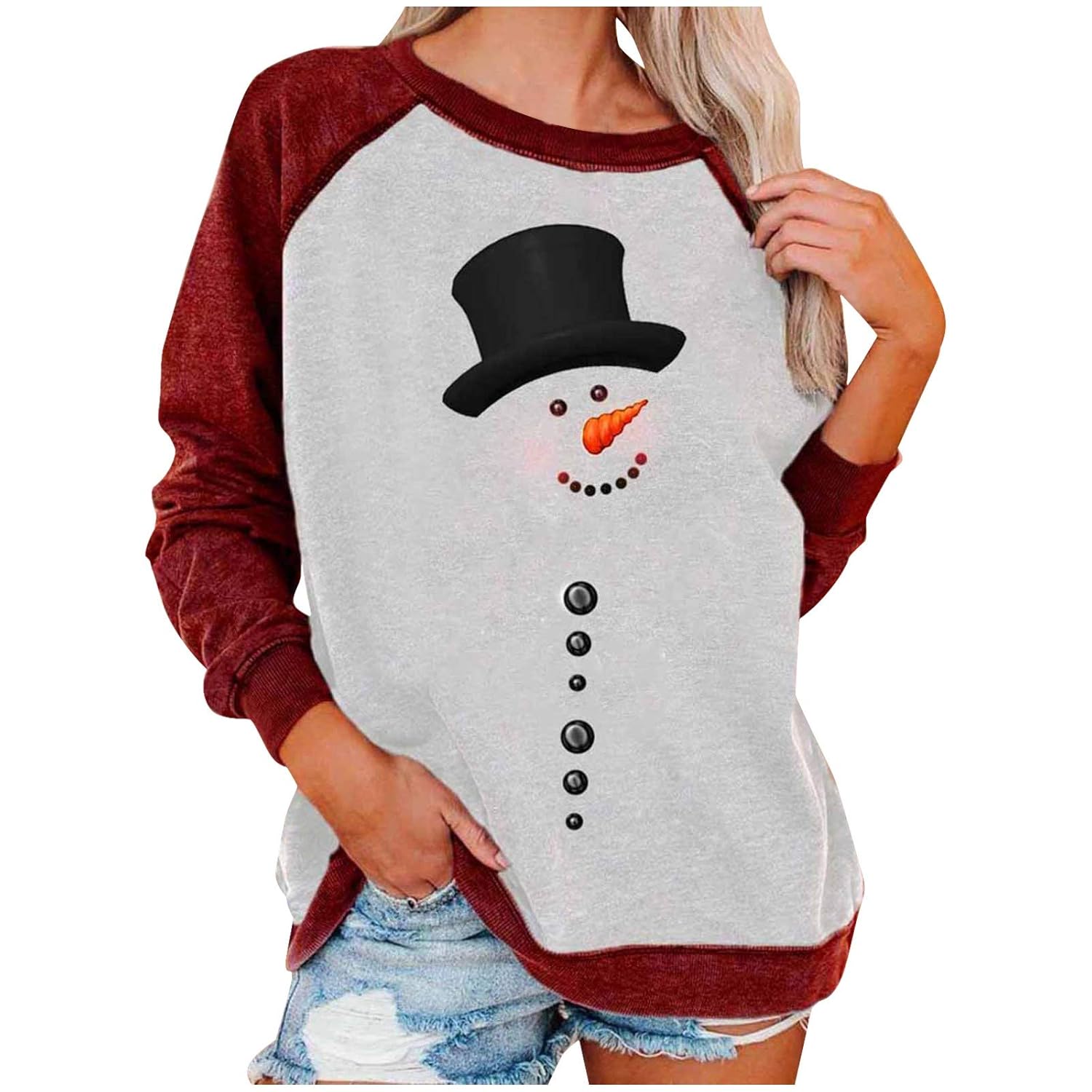 Buy Women Plus Size Christmas Snowman Pullover Long Sleeve Sweatshirt Shirts Tops at Amazon.in