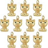 COGCHARGER 10 Pieces Brass Cat Charm Pendant Cubic Zirconia Cat Charm Animal Pendant Real 18K Gold Plated for Jewelry Necklace Bracelet Earring Making Crafts