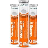 nutrazul Vitamin C 1000mg Effervescent Tablets, Orange, 20 Count, 3 Pack | Vit C Supplement to Help Maintain Immune Function, Gluten-Free, Lactose-Free, Sugar-Free, Preservative-Free