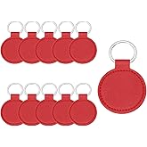 MECCANIXITY 10 Pcs PU Leather Keychain Blanks Bulk Circle Laser Engraving Keychain Leather Key Fob Kit with Key Rings for DIY Supplies Gifts (Red, 2" Dia.)