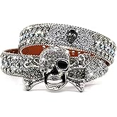 EVERBLTING Rhinestone Skull Belt Men Women Skull Rhinestone Belt Studded Punk Y2k Belts Western Cowgirl Belts