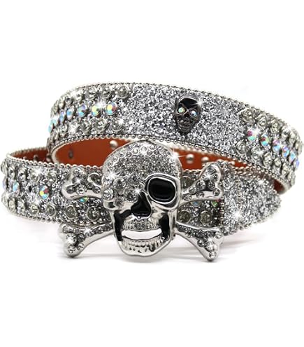 EVERBLTING Skull Rhinestone Belt Western Belts for Men Women  display picture 3