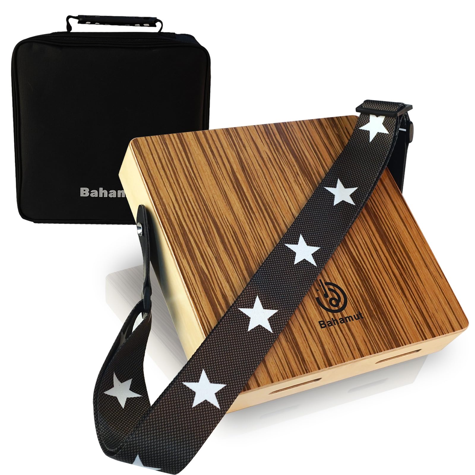 Photo 1 of *MINOR DAMAGE - USED*
BAHAMUT Travel Cajon Drum -Zebrawood Small Portable Cajon with Strap and Bag, Rich Bass and Bright Treble Sounds, Ideal Gift Drum Box for All Skill Levels