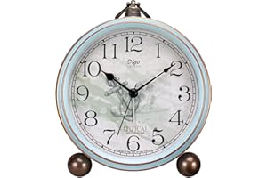 Maxspace Vintage Alarm Clock, Silent Non Ticking Desk Clock, Battery Operated Small Table Clock, Decorative Round Analog Clock for Bedroom, Living Room (Blue)
