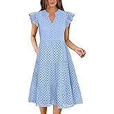 ANRABESS Womens 2026 Summer Midi Dress Hollow Out Eyelet Ruffle Sleeve V Neck Casual Flowy Tiered Beach Vacation Sundress