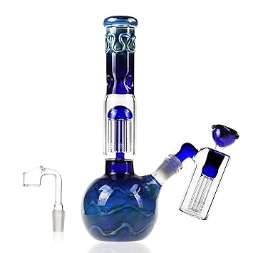 REANICE Beaker Eisbong Glas Percolator Pipe Vorkühler 14.4mm 29cm Blau Wasserpfeife Hookah Bubbler Bongs