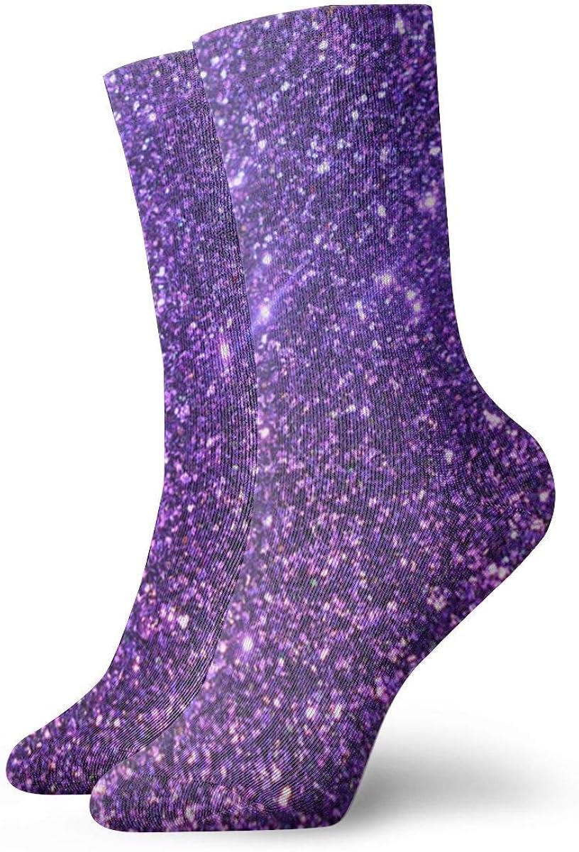 Unisex Dark Purple Glitter Crew Socks Casual Crazy Socks Quick Dry Mini