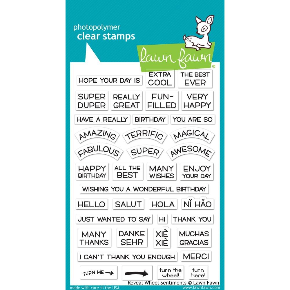 Lawn Fawn Clear Stamp Set Reveal Wheel Sentiments Set of 38 | 4" x 6"