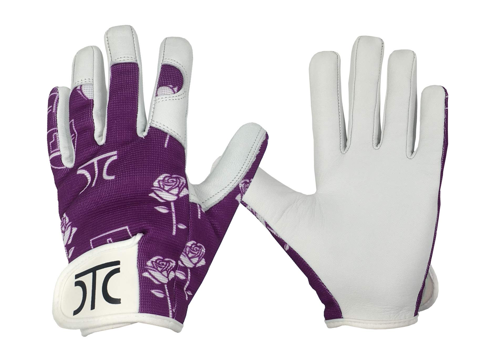 D.C.T Real Leather Gardening Gloves Thorn Proof Garden Gloves with Goatskin Leather Palm Breathable spandex back an adjustable Strap Gardening Gloves for Men and Women (Large, Purple)