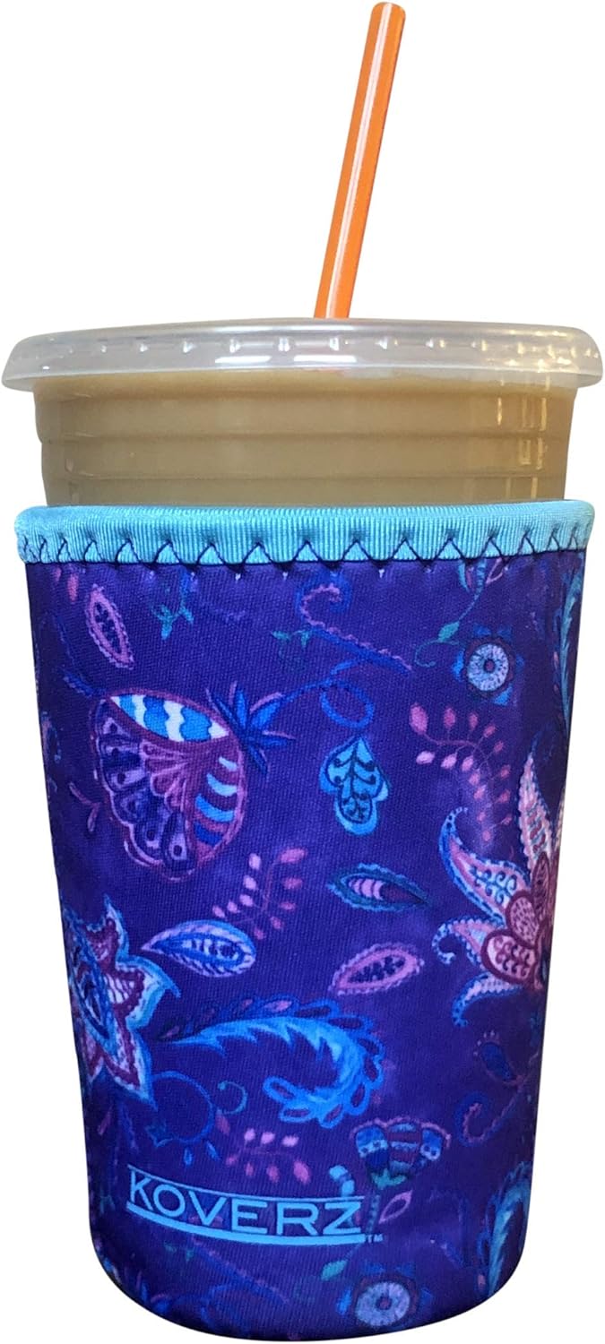 Koverz Neoprene Iced Coffee Java Sleeve - Insulator Sleeve for Cold Beverages, Neoprene Cup Holder - Compatible with Starbucks & McDonald's Coffee - Medium Violet Whimsy