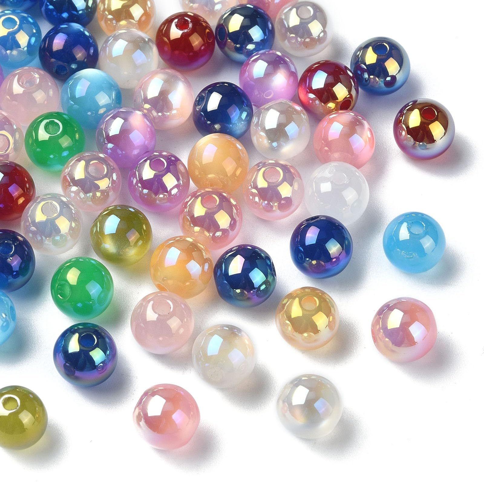 Stiesy 60Pcs Mixed Colour 8mm Round Beads Acrylic Spacer Loose Beads Iridescent Beads Bulk for Bracelet Jewellery Making Crafting Gifts DIY — image 1