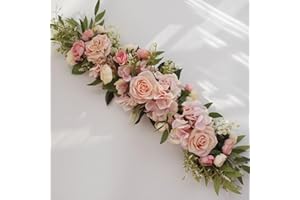 TREETDOBV Rose Swag Flowers,Wedding Arch Flowers Artificial Rustic Flower Swag, Peony Door Wreath, Green Leaves Rose Peony Sunflowers Door Wreath Home Decoration(Pink)