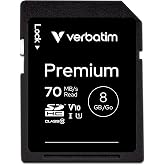 Verbatim Premium 8GB SDHC Camera Memory Card, UHS-I U1 V10 Class 10, 70MB/s