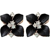 Navachi 18k Gold Plated Crystal Colorful Enamel Leaves Flower Omega Back Earrings