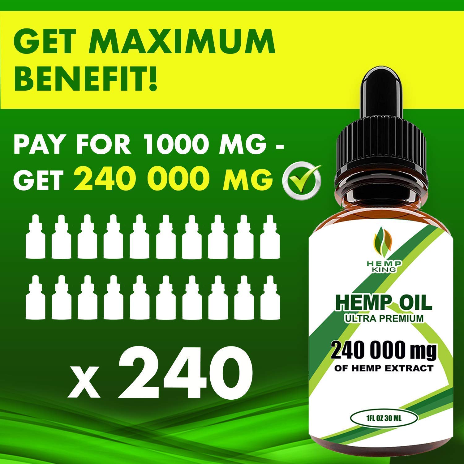 Hemp Oil Drops 240 000 mg, 100 Natural Extract, AntiAnxiety and Anti