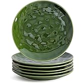 vicrays Ceramic Round Dessert Salad Plates - 8 Inch, Set of 6, Microwave, Oven, and Dishwasher Safe, Scratch Resistant, Porcelain Fluted Suitable for Snacks, Appetizer, Home, Party (Green)