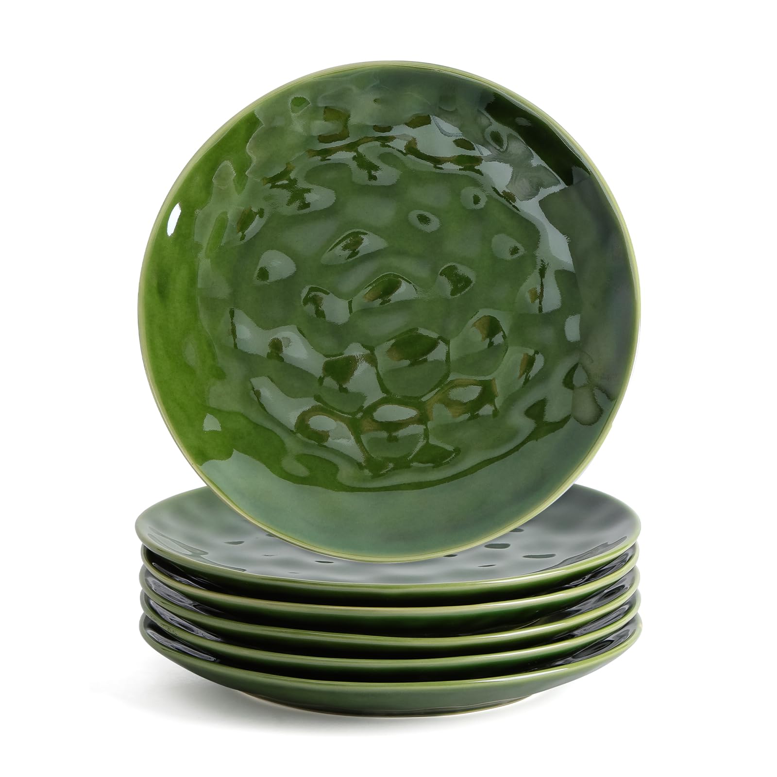 vicrays Ceramic Round Dessert Salad Plates - 8 Inch Dessert Plates, Set of 6, Microwave, Oven, and Dishwasher Safe, Scratch Resistant, Porcelain Fluted Suitable for Appetizer, Home, Party (Green)