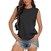 PrettyGuide Women's Cotton Tank Tops Loose Fit Casual Crew Neck Trendy Sleeveless Summer Tops