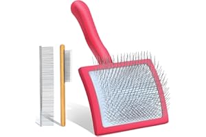 COZYGIFT Dog Slicker Brush for Medium or Long Haired Dogs, Removes Loose Hair, Tangles and Knots, Best Grooming Brush for Small Animals, Free Pet Comb, Red