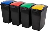 Addis 40 Litre Recycling Bins Set of 4 Interlocking Lids Colour Coded