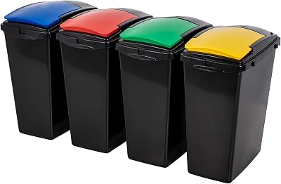 Addis 40 Litre Recycling Bins Set of 4 Interlocking Lids Colour Coded