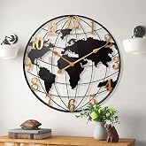 Large World Map Wall Clock Metal Minimalist Modern Round Silent Wall Decor | Silent Non-Ticking Battery Operated Wall Clocks for Living Room/Home/Kitchen/Bedroom/Office/Farmhouse Decor