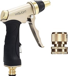 Garden Hose Nozzle, Adjustable and High Pressure Pistol Grip Sprayer for Watering Plants, Washing Cars, Showering Dogs, Metal Spray Gun with Brass Nozzle, Water Hose Nozzle with Adjustable Tip