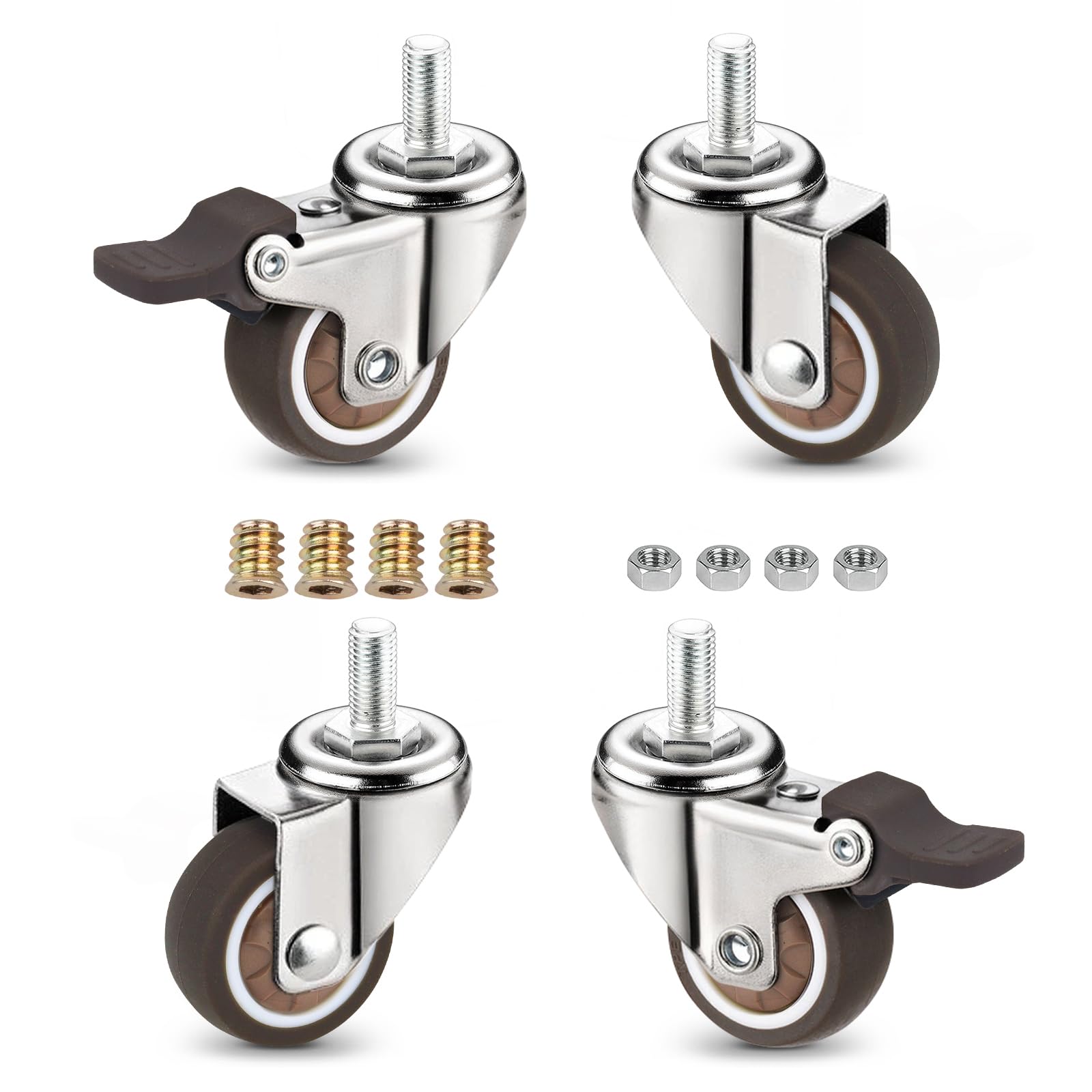 Photo 1 of 1.25 Inch Low Profile Furniture Casters, Mute Swivel Rubber Wheels with M6x15mm Stem Threaded Mini Casters, Load Capacity 150lbs