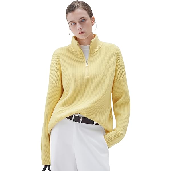 Lily LilySilk 100% Cashmere Sweater for Women Half Zip-Up Ribbed