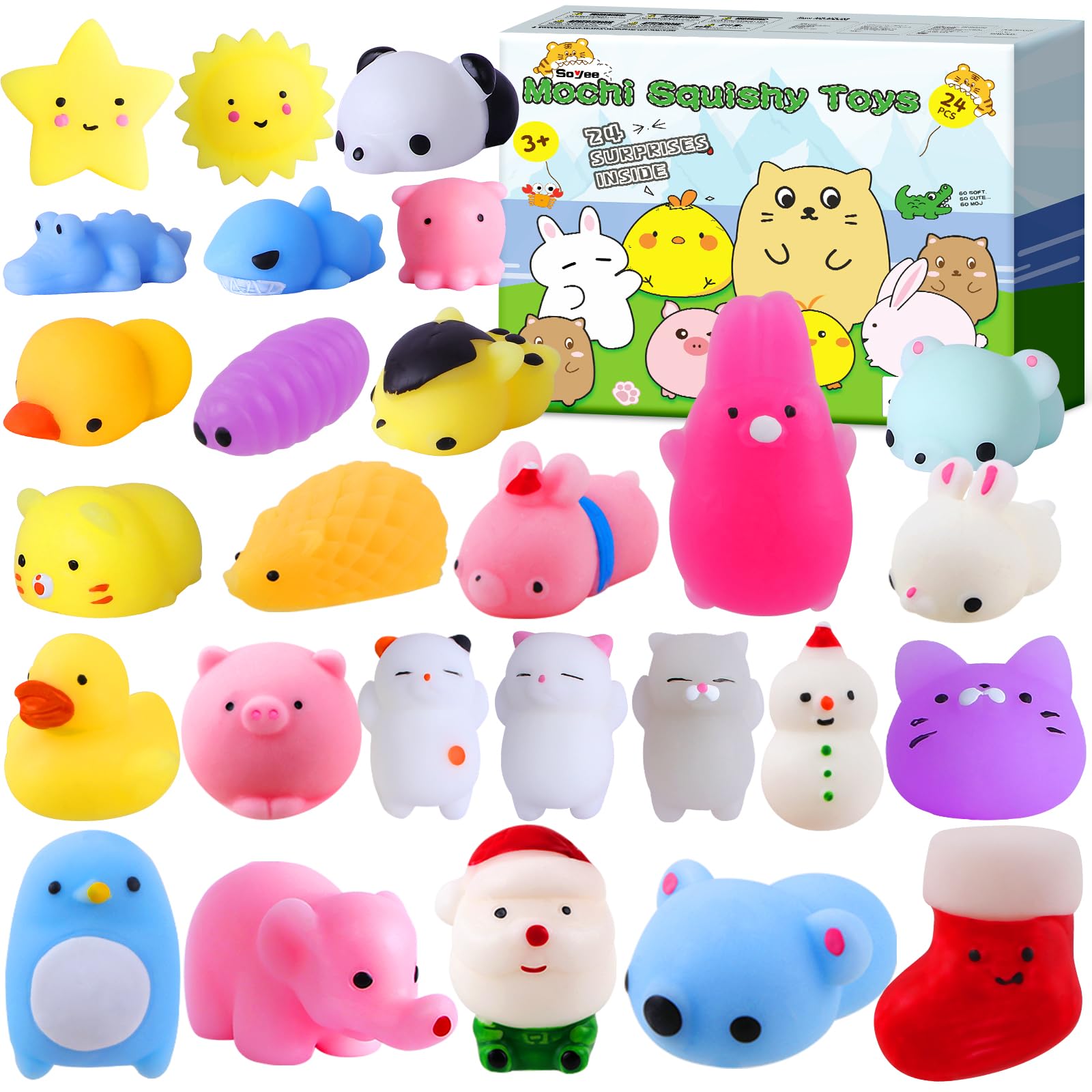 Advent Calendar 2025 Kids Christmas Countdown Calendar Mochi Squishy Toys for Girls and Boys Different Surprise Gift for 3+ Years Old Boys Girls Relief Stress
