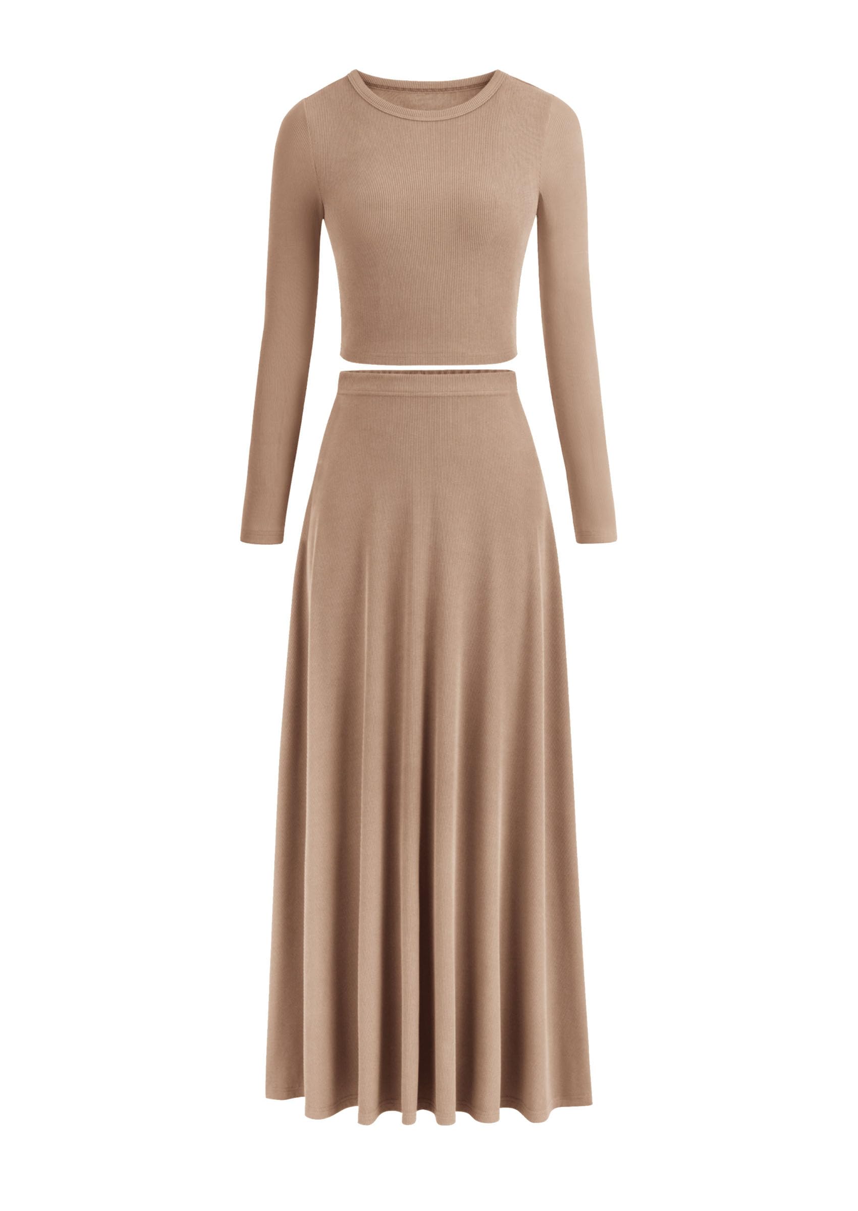 Photo 1 of *PARTIAL SET - See Clerk Notes*
PRETTYGARDEN Women Fall Spring 2 Piece Outfits Dressy Casual Ribbed Knit Long Sleeve Crop Top Maxi Flowy Skirts Matching Sets (Khaki,Medium)