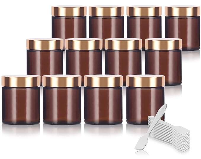 Amber Thick Glass Straight Sided Jar with Gold Metal