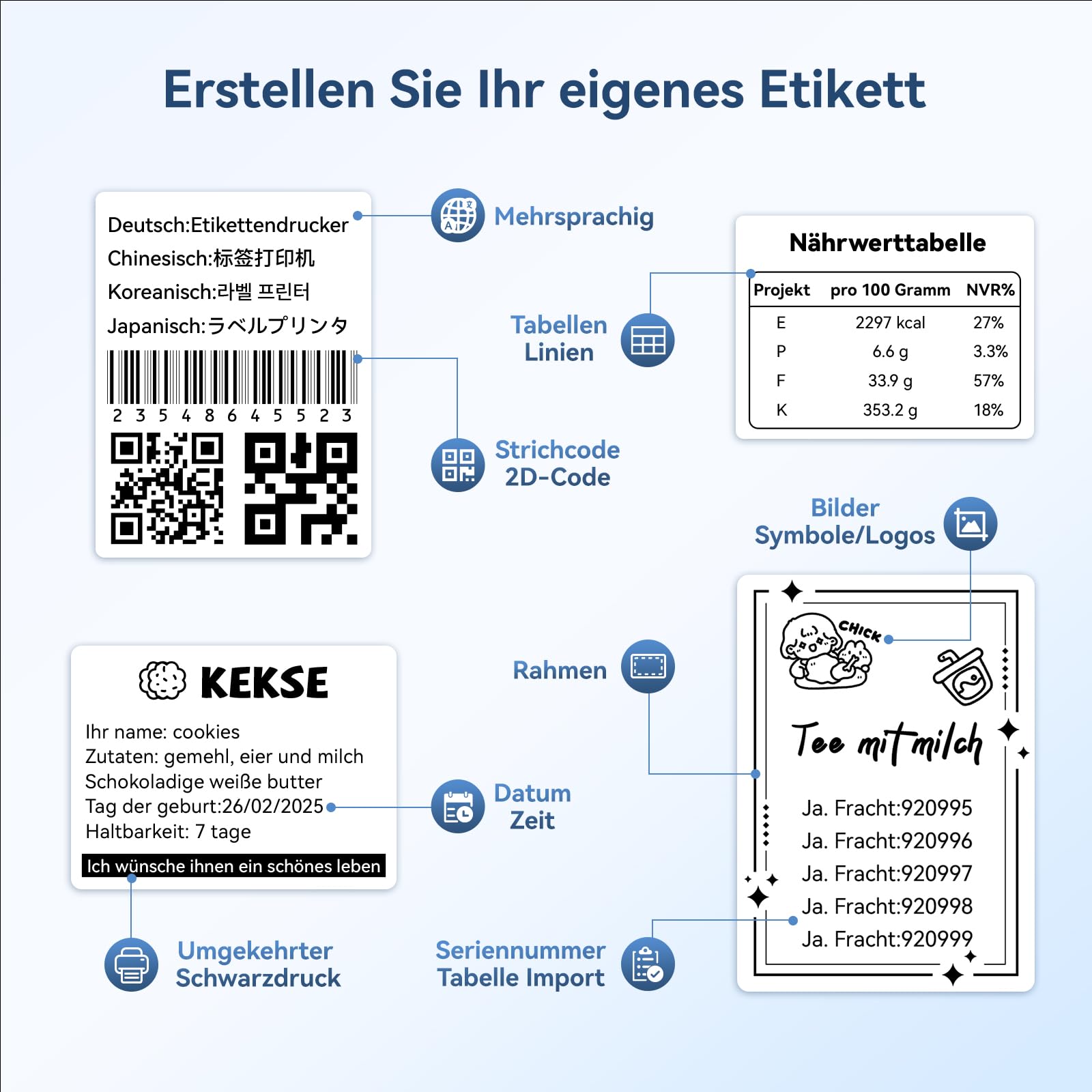 NIIMBOT B1 Etikettendrucker mit Wasserfeste Etiketten Selbstklebend, Tragbarer Beschriftungsgerät Bluetooth Label Printer Aufkleber Drucker für Barcode, Schulbedarf, Logo, Adresse, Silber 8
